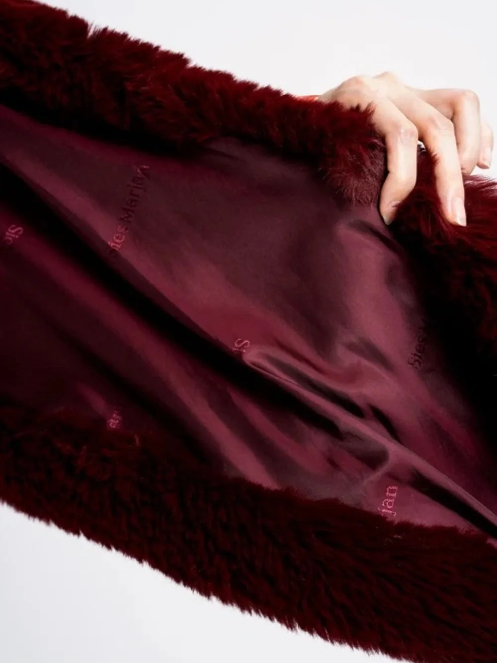 Sies Marjan Burgundy Red Women's Shawl Faux Fur